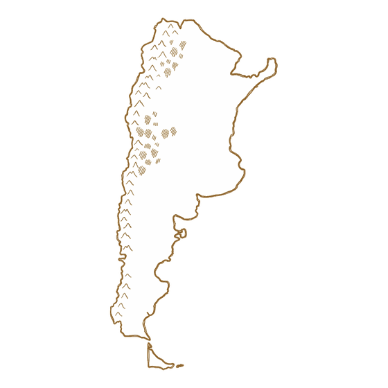 Hand-drawn line map of Argentina, a wine region poured aboard WineVoyage in Miami