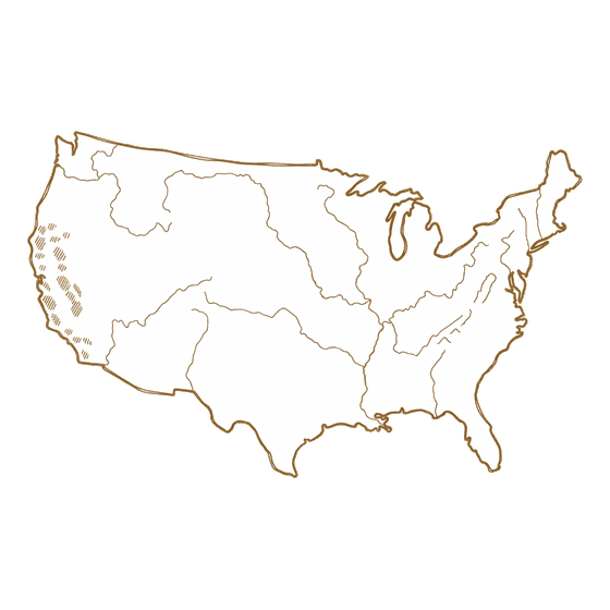 Hand-drawn line map of United States, a wine region poured aboard WineVoyage in Miami
