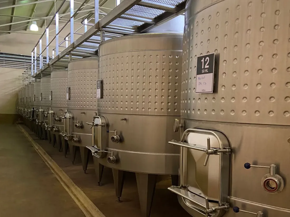 Stainless fermentation tanks in the Antigal winery in Mendoza
