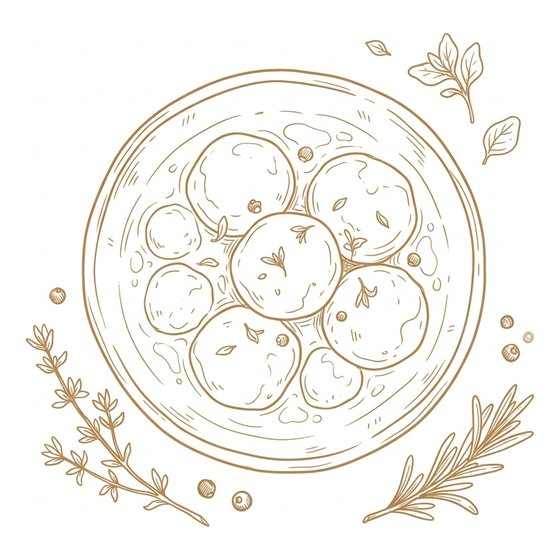 Line illustration of marinated fresh mozzarella