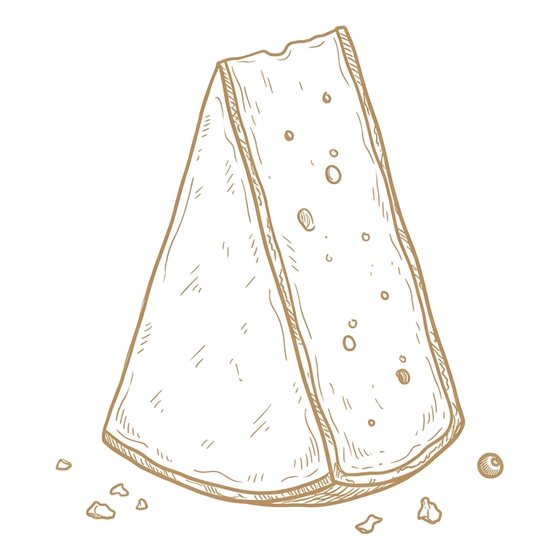 Line illustration of a wedge of gruyère