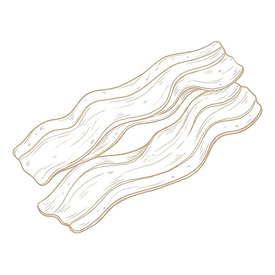 Line illustration of draped prosciutto