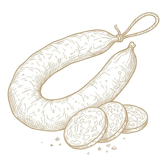 Line illustration of sliced chorizo Cantimpalo
