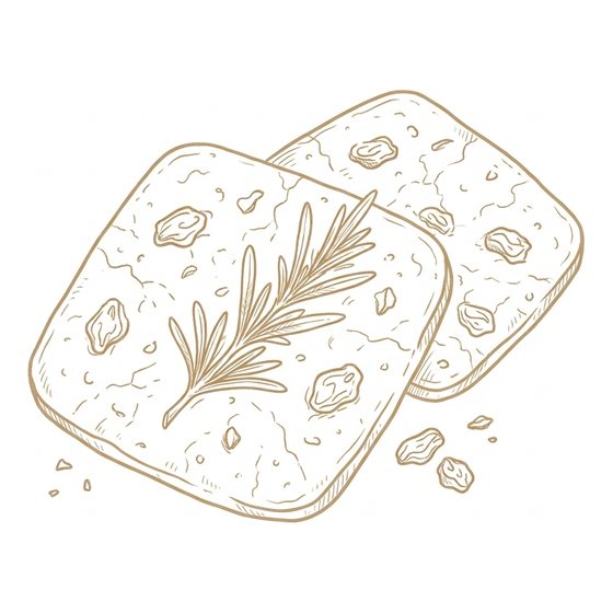 Line illustration of raisin rosemary crisps